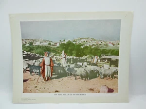 Vintage Church Religious Teaching Bible Art Print On The Hills Of Bethlehem - Picture 1 of 7