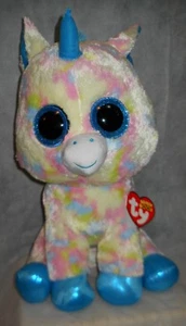 TY BEANIE BOOS 17" JUMBO BLITZ UNICORNIO, PIEL PASTEL, CUERNO AZUL, 2017, ¡NUEVO CON ETIQUETAS! - Imagen 1 de 12