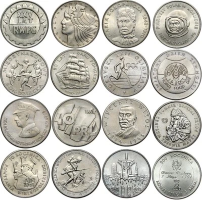 Polonia LOTE 16 Monedas 20 50 100 500 10000 Zlotys 1974-1991 Conjunto Polaco Conmemorativo Foto 1 de 2
