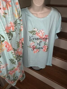 CROFT & BARROW Dreaming OF Summer Hawiian Pajamas Lounge Set Fuchsia 2X 💗180 - Picture 1 of 5