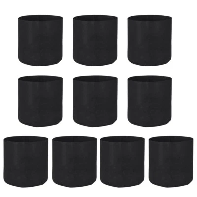 Paquete de 10 bolsas de cultivo redondas para macetas de aireación de tela 1 2 3 5 7 10 galones negras Foto 1 de 4