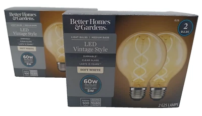 BHG 60 Watt LED 2 Light Bulbs Dimmable Clear Glass Soft White 500 Lumens G25 X2 - Image 1 of 4