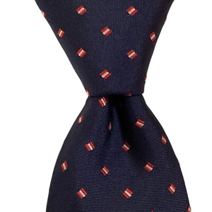 HUGO BOSS Men's 100% Silk Skinny Necktie ITALY Designer Geometric Blue/Red NWT - Picture 1 of 3