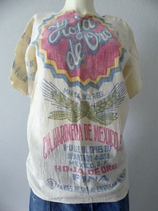 Vintage 60's Flour Sack Shirt Mexico Hoja de Oro Gauze Boho Festival Hippy - Picture 1 of 14
