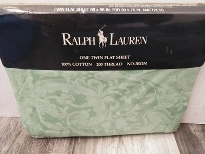 VTG Ra.lph Lauren Avery Green Damask Print, One Twin flat sheet MADE IN U.S.A. - Image 1 of 4