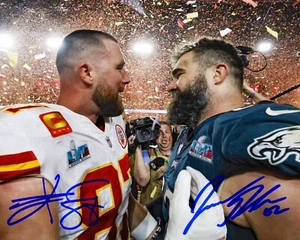 Travis Kelce & Jason Kelce SB LVII Chiefs Eagles Auto 8x10 NFL Photo REPRINT - Picture 1 of 1