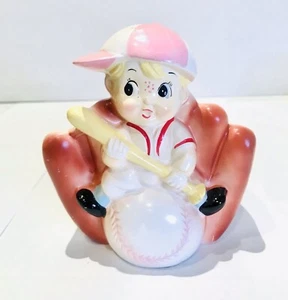 Vintage Baseball Player Little Boy Figurine Planter Rubens Japan Original Stick - Picture 1 of 8