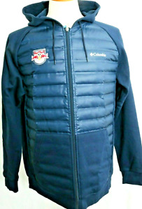 New York Red Bulls Embroidered Columbia quilted puffer Hooded Blue Jacket Mens L