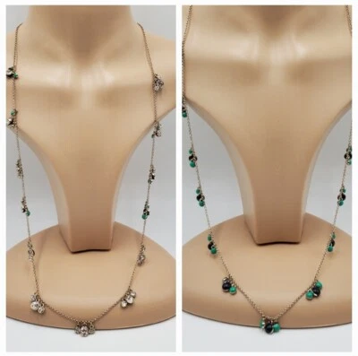 Collar Estación Ann Taylor 30 pulgadas Tono Plata Cristal Transparente Azul Verde Esmalte Foto 1 de 4