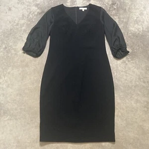 Etcetera Dress Women sz 8 Black Silk Blend Sheath Sheer Sleeve V Neck Minimalist - Picture 1 of 13