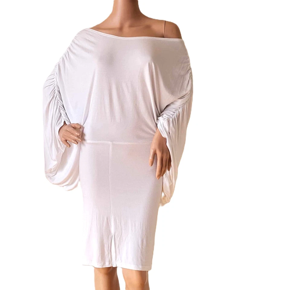 Vestido Vivienne Westwood Anglomania Blanco Elástico Drapeado Acanalado Dolman Mangas Foto 1 de 4