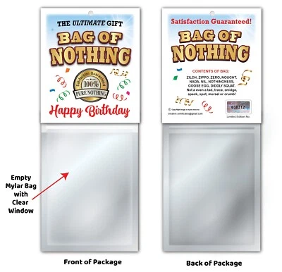 BAG OF NOTHING - Gag Joke Prank GIFT HAPPY BIRTHDAY Party Favor FUNNY Card - Image 1 of 3