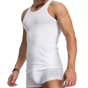 Mens Cotton White Vest Solid Tank Casual Sleeveless Slim T-Shirt Undershirt Top* - Picture 1 of 17