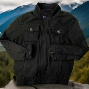 21 Men - Black Pea Coat Bomber, 5-Pocket Zip + Button-Up Design, Heavy Quality - Picture 1 of 4