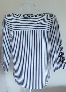schöne MARC Ó POLO Damen Bluse Gr. 38 weiß blau gestreift Applikation wie NEU - Bild 1 von 4