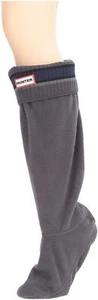 Hunter Women Tall Buoy Stripe Cuff Crew Boot Socks Grey/Black- Medium - Picture 1 of 1