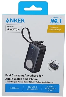 Banco de alimentación compacto Anker MagGo (10K mAh, cable USB-C máximo 35W, Apple Watch) negro Foto 1 de 4