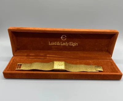 LORD ELGIN Men's Tank Watch Quartz Gold-Tone Band & Dial ~1970's - Needs Battery - Image 1 of 4