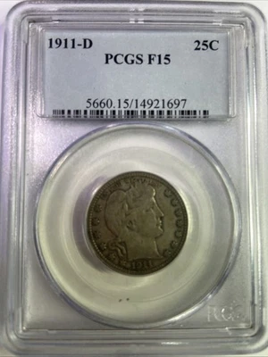 1911-D Barber Quarter PCGS F15 - Image 1 of 4
