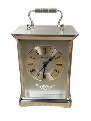 Reloj de Cuarzo BULOVA B-2867 Vintage Carruaje Abrigo Estante Plateado Latón Foto 1 de 4