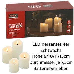 LED Kerzen Set 4er Echtwachs mit Timer und Batteriebetrieb ∅7,5cm H 9/10/11/13cm - Bild 1 von 5
