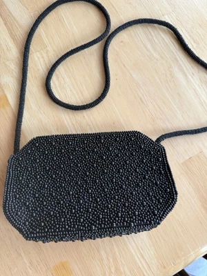 Bandolera Carlo Fellini negra con cuentas fiesta noche bolso sin asas cremallera 9x5" graduación HOCO Foto 1 de 4