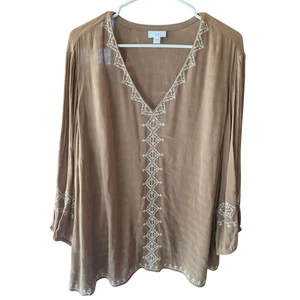 Blusa J.Jill Cottage Core Manga Larga XL Mujer Coqueta Marrón Pullover Playa - Imagen 1 de 5