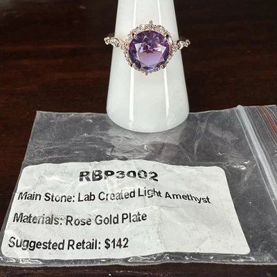 Bomb Party Ring- Retro- 3002- Lab Created Amethyst- Size 9- Rose Gold Plated - Image 1 of 4