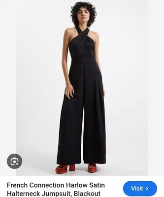 Nwt French Connection Harlow Satin Halterneck Jumpsuit Size 4 - Image 1 of 4