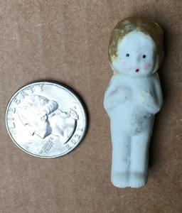 Vintage bisque 1 3/4” Tiny Doll Japan Frozen Charlotte Gold Hair Molded - Picture 1 of 12
