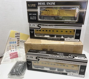 K-LINE O-GAUGE UNION PACIFIC STREAMLINER ALCO ENGINE + 2 PASSENGER CARS - NEW - Picture 1 of 8