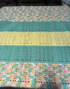 Crocheted Handmade Baby Blanket Pastels/Multi Colored 41x46in - Picture 1 of 6