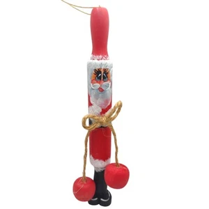 Rollin Pin Vintage Madera Pintado a Mano Adorno de Papá Noel Largo Delgado Ojos Grandes 7" - Imagen 1 de 7
