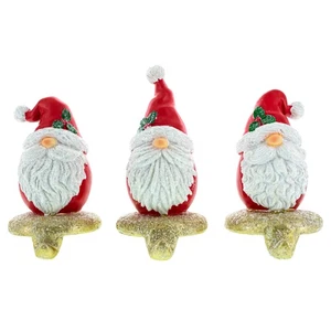 Set of 3 Santa Gnome Stocking Holders Hangers – Festive Mantel Decor - Picture 1 of 3
