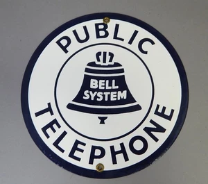 Vintage Bell System Public Telephone Round Porcelain Sign 9" - Picture 1 of 2