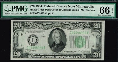 $20 1934 Minneapolis DGS FRN. Fr. 2054-Idgs. TOP POP  NOTE. PMG 66 EPQ - Image 1 of 3