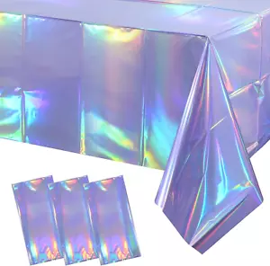 3 Pack Iridescent Light Purple Tablecloth for Parties, Pastel Purple Holographic - Picture 1 of 9