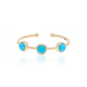 14K Gold 0.40 CT Three Bezel Set Turquoise Gemstone Open Cuff Ring- The Jewelz - Picture 1 of 8