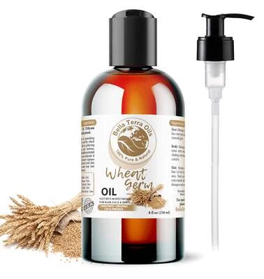 BELLA TERRA OILS Organic Wheat Germ Oil 8oz - Pure, Cold-Pressed, All-Natural Oil for Beauty & We