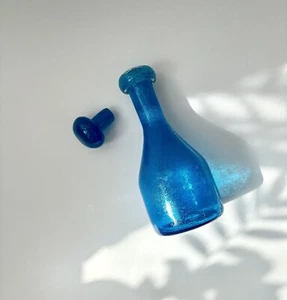 Empoli Murano Pulegoso Blue Bubble Art Glass Decanter w/ Lid - Picture 1 of 9