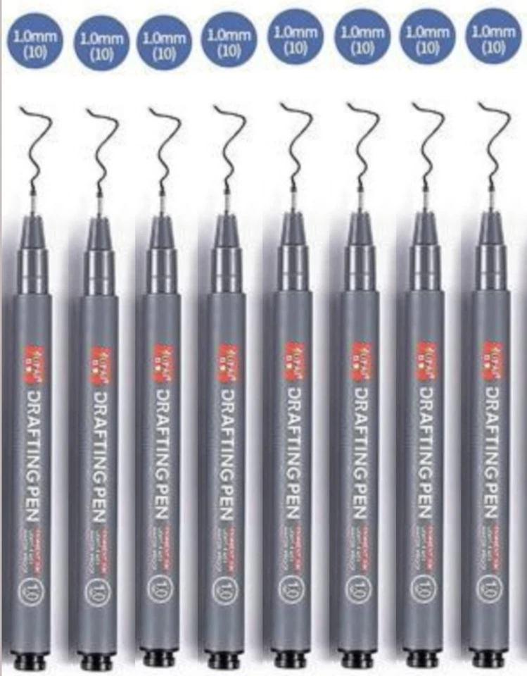 JUPAI 8er Pack SCHWARZ Fineliner Stifte 1,0 mm Feinfutter Zeichnung schwarz Pigment Tintenstifte