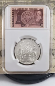 Medallón de arte heráldico de plata Mississippi Statehood 1967 con estampillas - ¡Bonito! W1 - Imagen 1 de 10