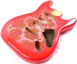 Strat Guitar Body SSS 3 pcs North American Alder Paisley Silver/Red ≦4.62Lbs - Picture 1 of 15