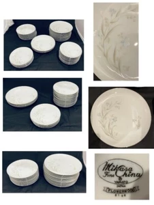 VINTAGE Mikasa Fine China Dinnerware FLOWERWOOD #6198 Blue Flowers 43-Piece Set - Picture 1 of 6