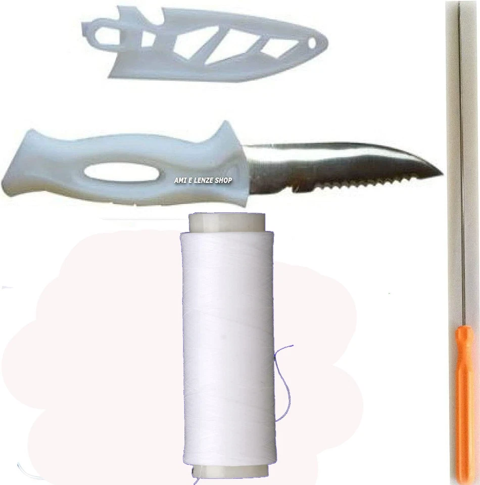 filo elastico per esche+ago infila sarde pesce+coltello sfilettatore pesca mare - Immagine 1 di 1