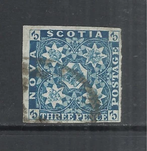 NOVA SCOTIA SCOTT 3 USED F/VF - 1851 3p BLUE ISSUE    CV $300.00 - Afbeelding 1 van 2