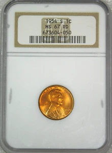 1954-S Lincoln Wheat Cent NGC MS67RD Bright Red Superb Luster PQ #D839 - Picture 1 of 4
