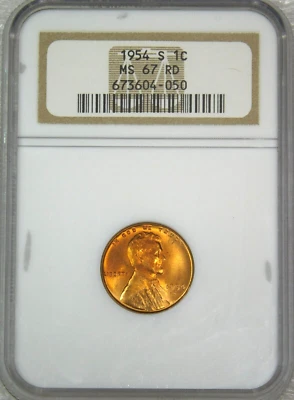 1954-S Lincoln Wheat Cent NGC MS67RD Bright Red Superb Luster PQ #D839 - Image 1 of 4