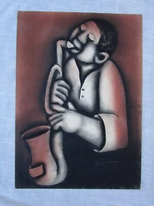 DAVID MBELE Original Pastel of Saxophonist Saxophone Player Signed South Africa - Picture 1 of 6