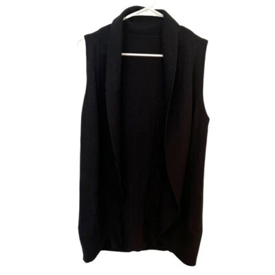 Women’s Sleeveless Open Vest Cardigan Sweater Black Cashmere Basolan Wool Circle - Image 1 of 4